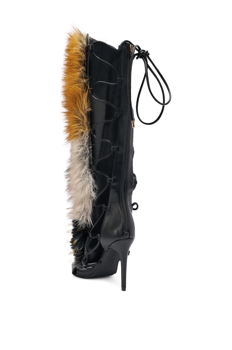 AZALEA WANG STAMOS BLACK MULTI FUR GLADIATOR STILETTO SANDAL Product Image