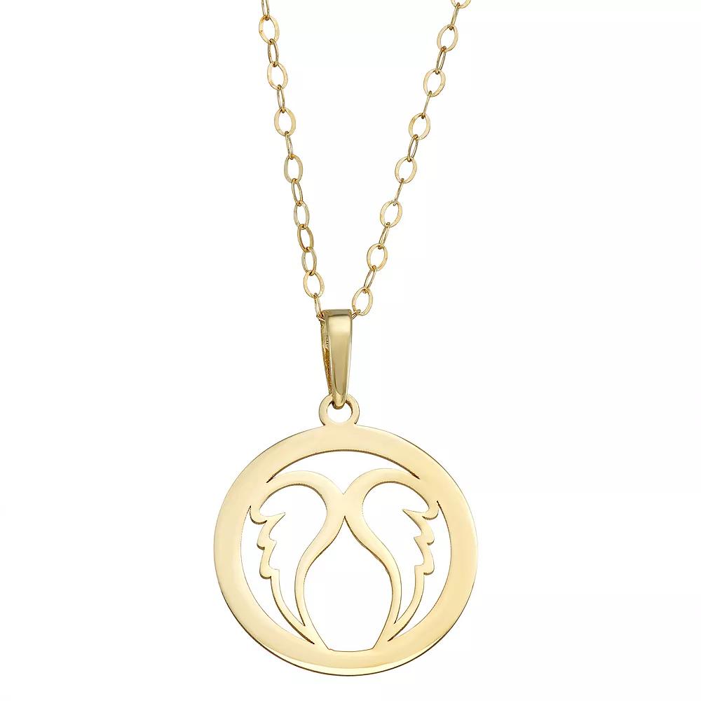 10k Gold Angel Wings Disc Pendant Necklace, Women's, Size: 18" Product Image