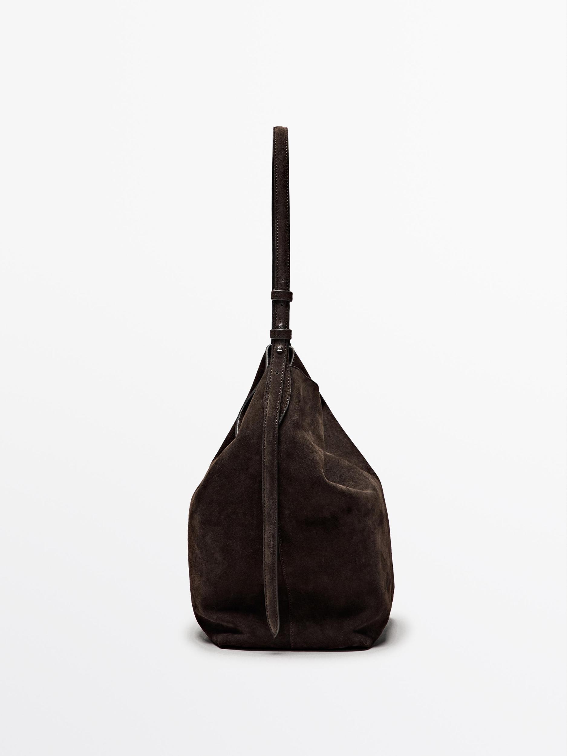 Split suede leather bucket bag Product Image