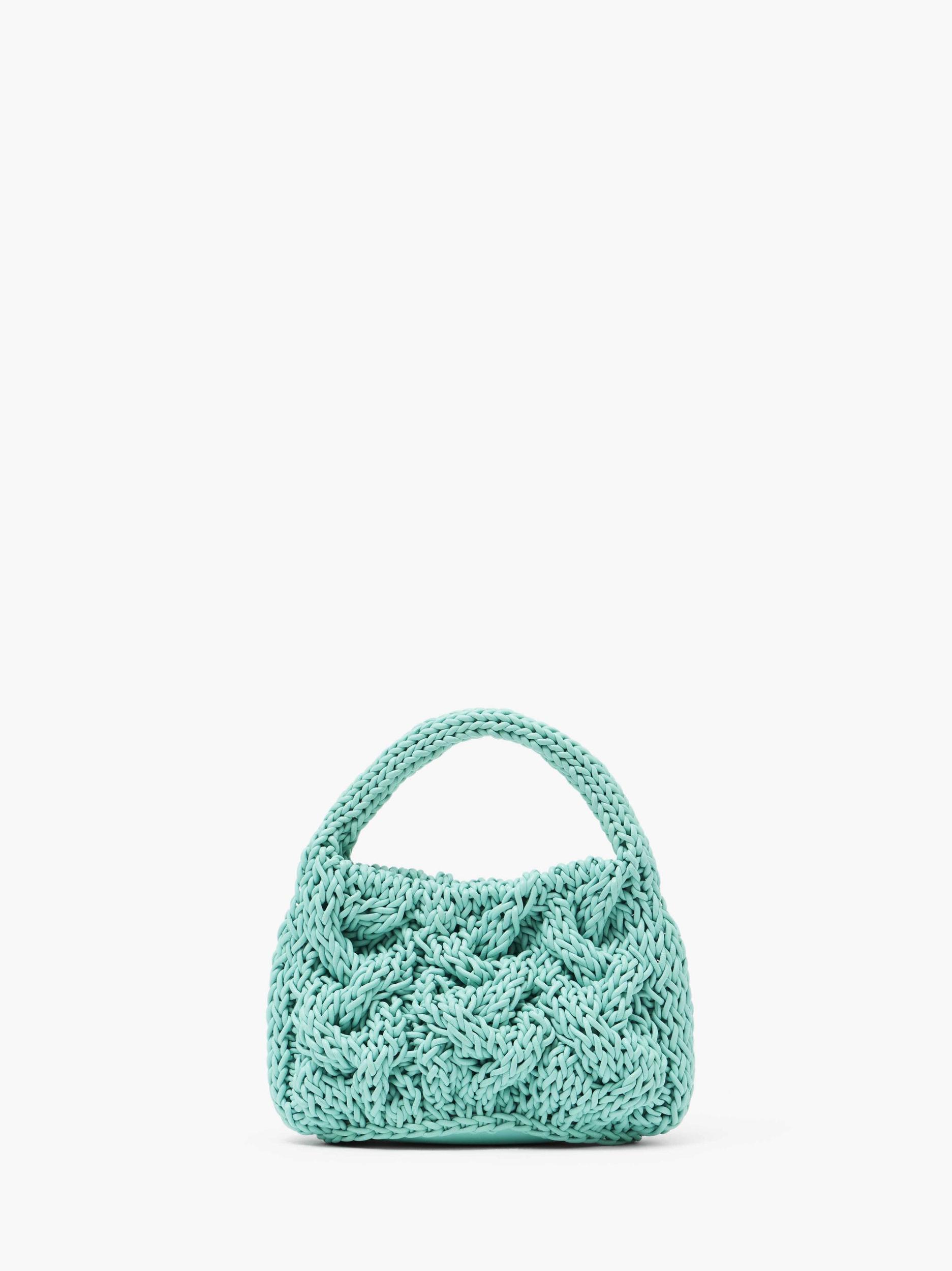 SMALL CABLE KNIT BAG - LEATHER DRAWCORD TOP HANDLE BAG Product Image