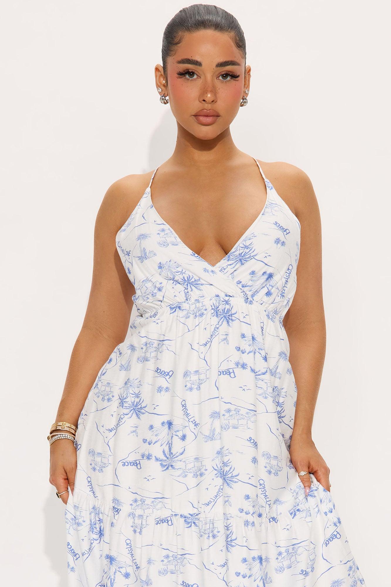 By The Beach Linen Maxi Dress - White/combo Product Image