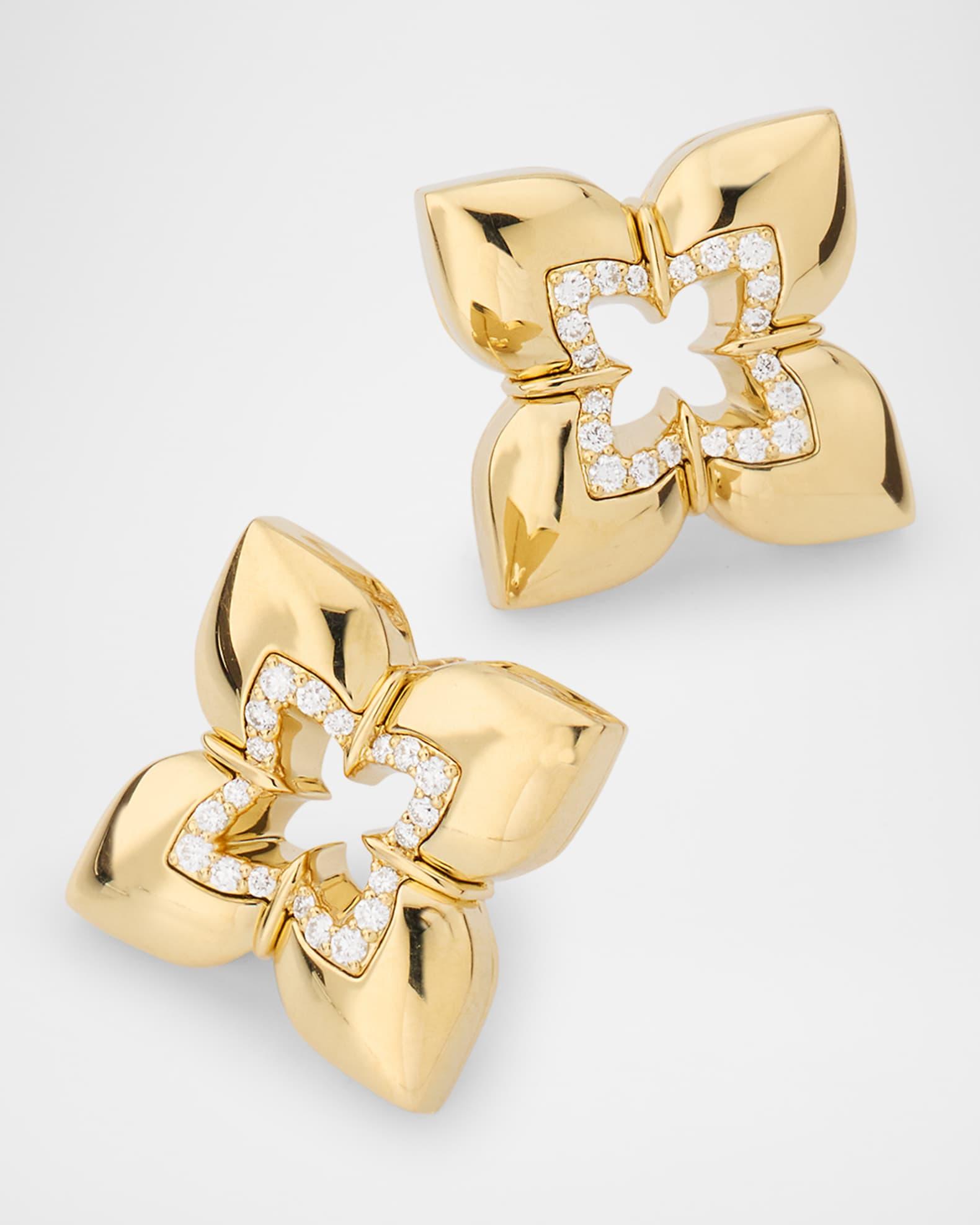 18K Yellow Gold Venetian Princess Stud Earrings with Diamonds Product Image
