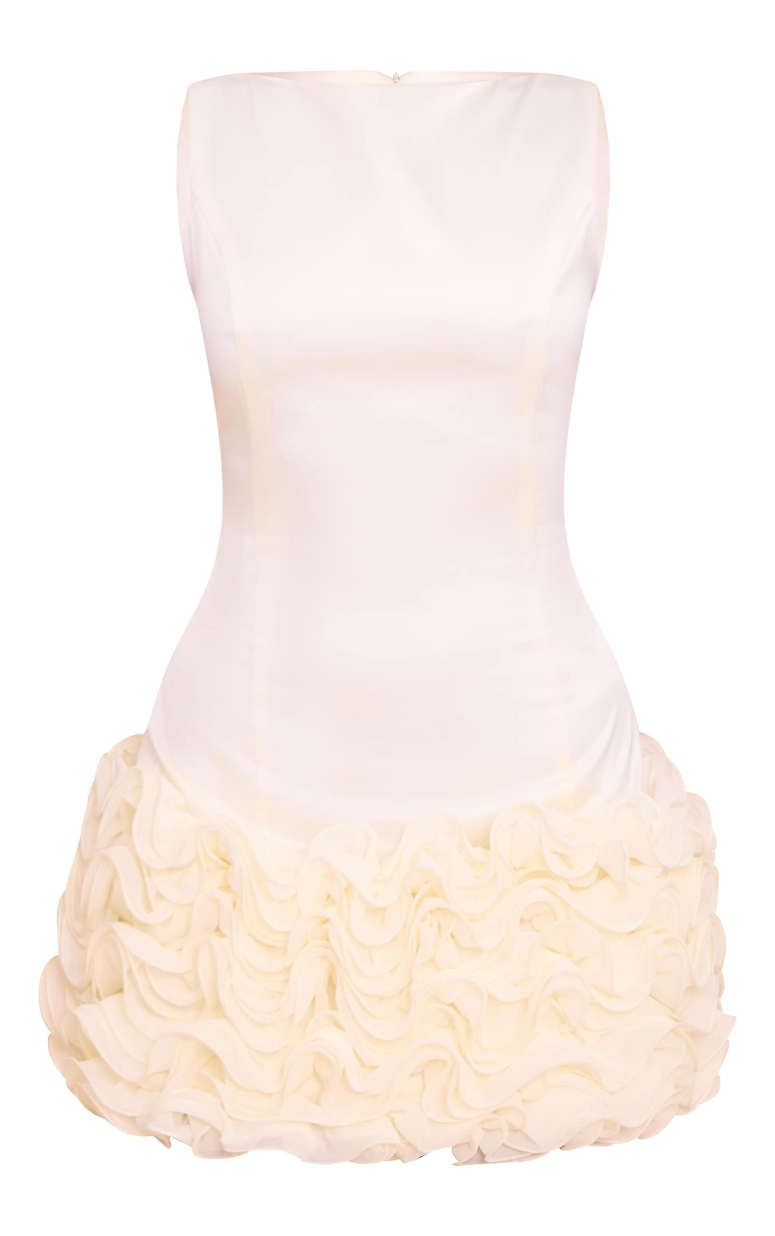 Cream Boat Neck Flower Detail Bodycon Dress Product Image