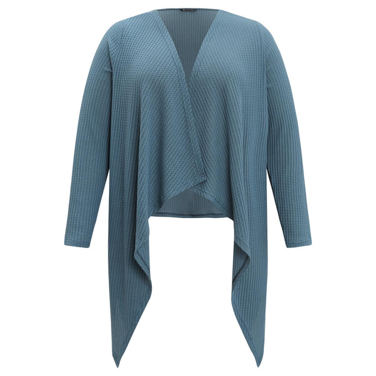 Plus Size Supersoft Essentials Waffle Knit Asymmetrical Hem Kimono Women Aegean Casual Drape Everyday Kimonos BloomChic 10/M Product Image