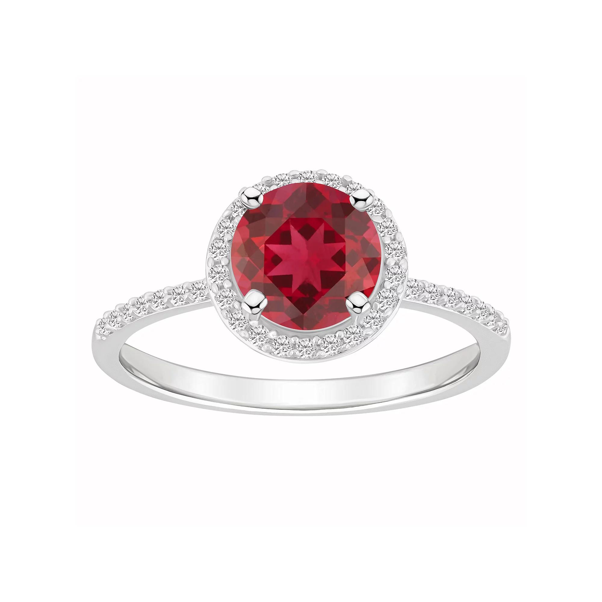 Celebration Gems 10k White Gold Round Lab-Created Gemstone Halo Ring, Women's,  Product Image