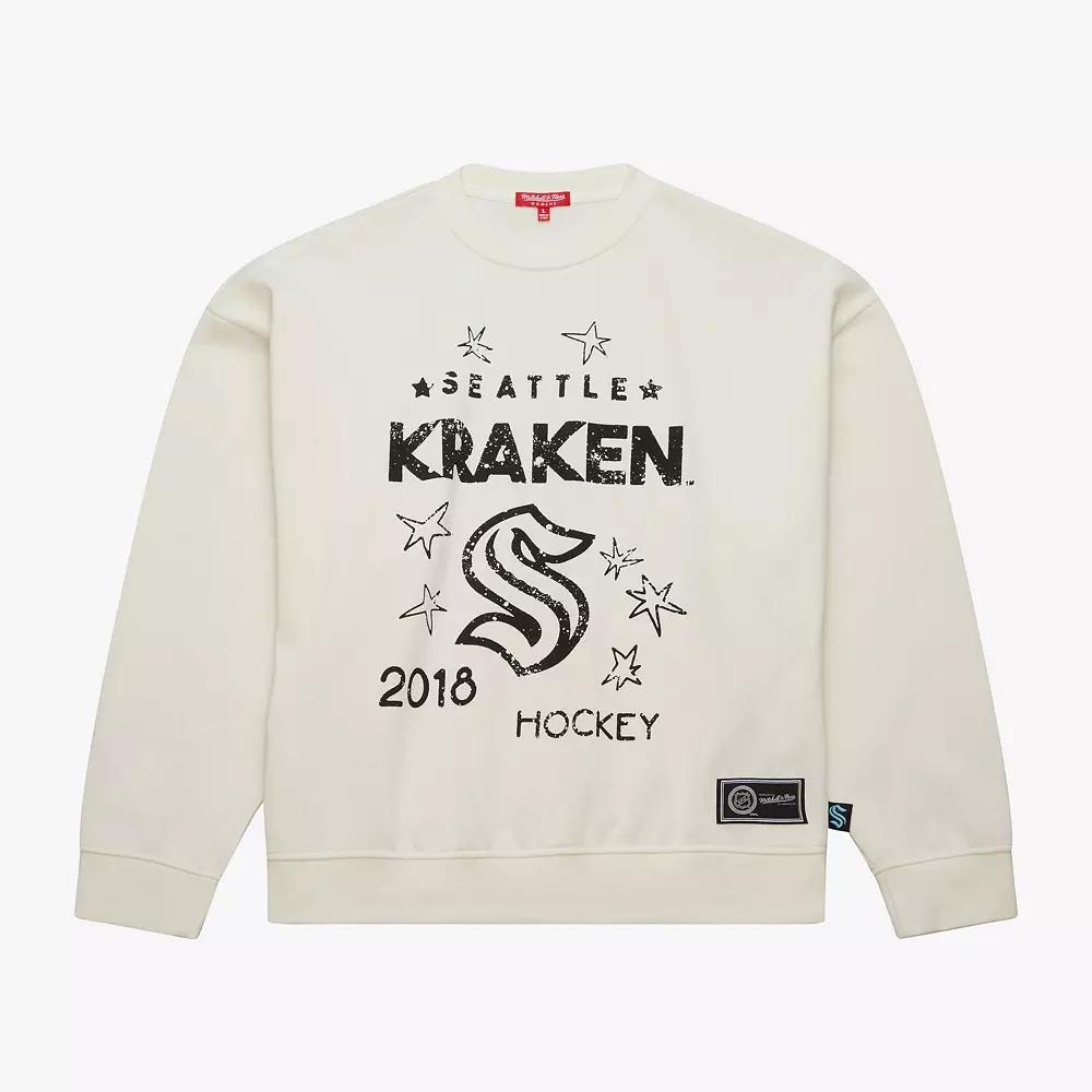Women's Mitchell & Ness Cream Seattle Kraken Logo 3.0 Pullover Sweatshirt,  Product Image