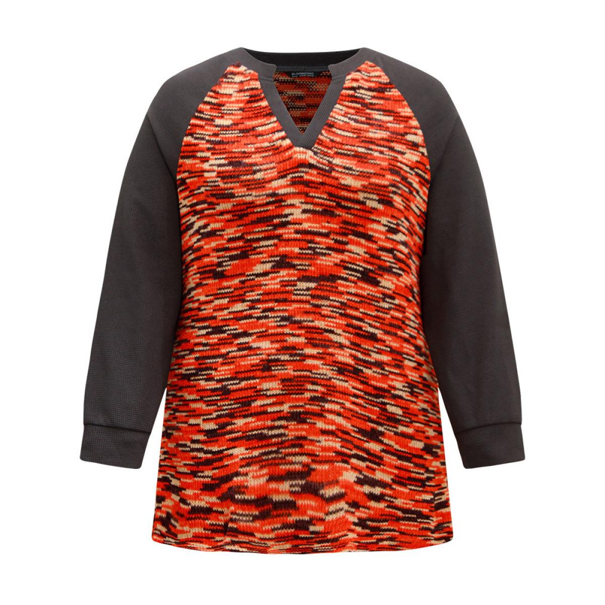 Plus Size Contrast Heather Waffle Knit Raglan Sleeve Sweatshirt Women DimGray Elegant Waffle Knit Notched collar Dailywear Sweatshirts BloomChic 14-16/1X Product Image