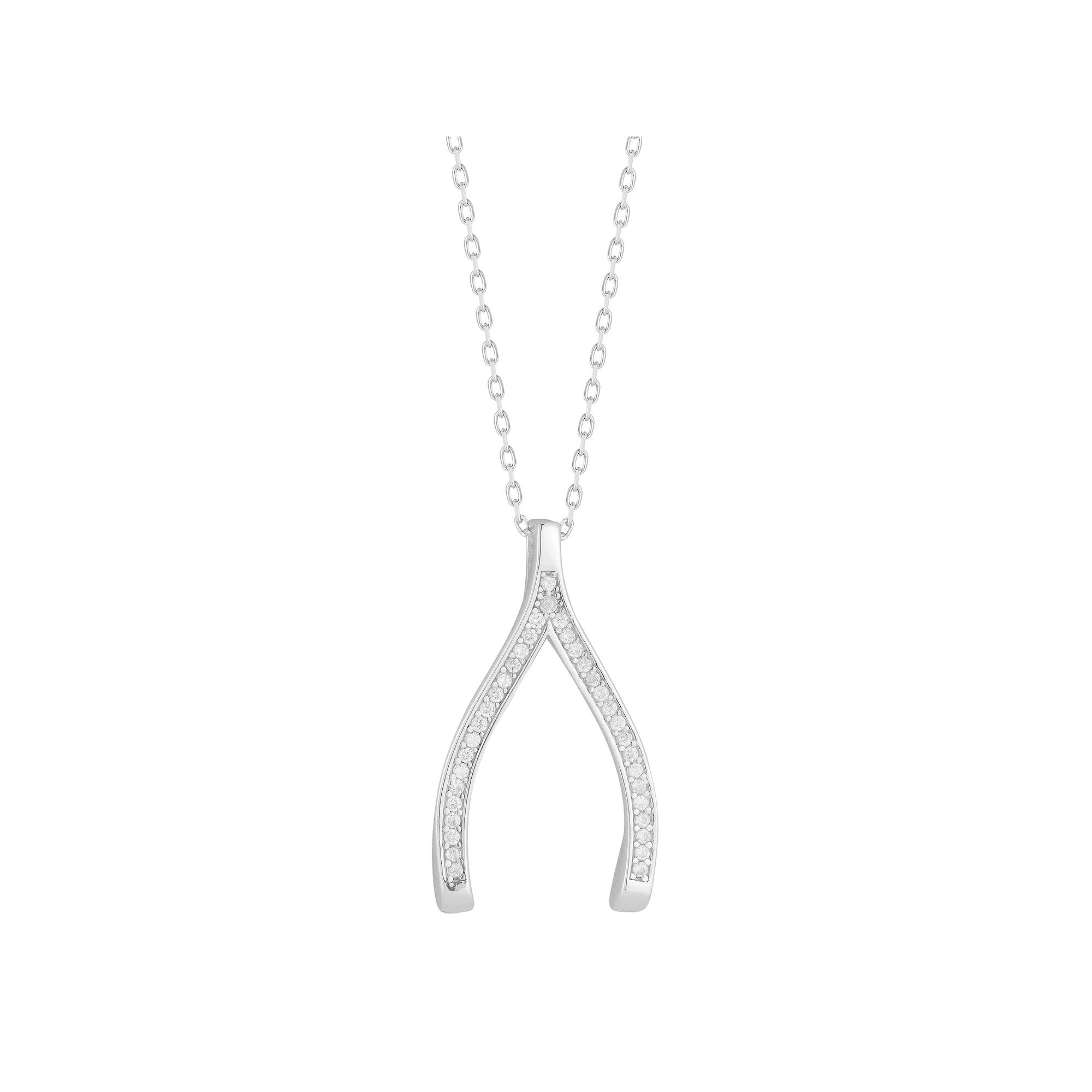 Sunkissed Sterling Sterling Silver Cubic Zirconia Wishbone Pendant Necklace, Womens Silver Tone Product Image