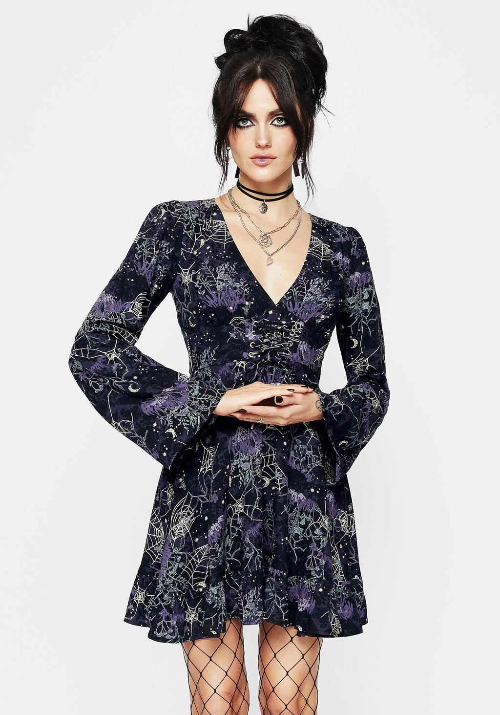 Hawthorn Flute Sleeve Lace Up Mini Dress Product Image