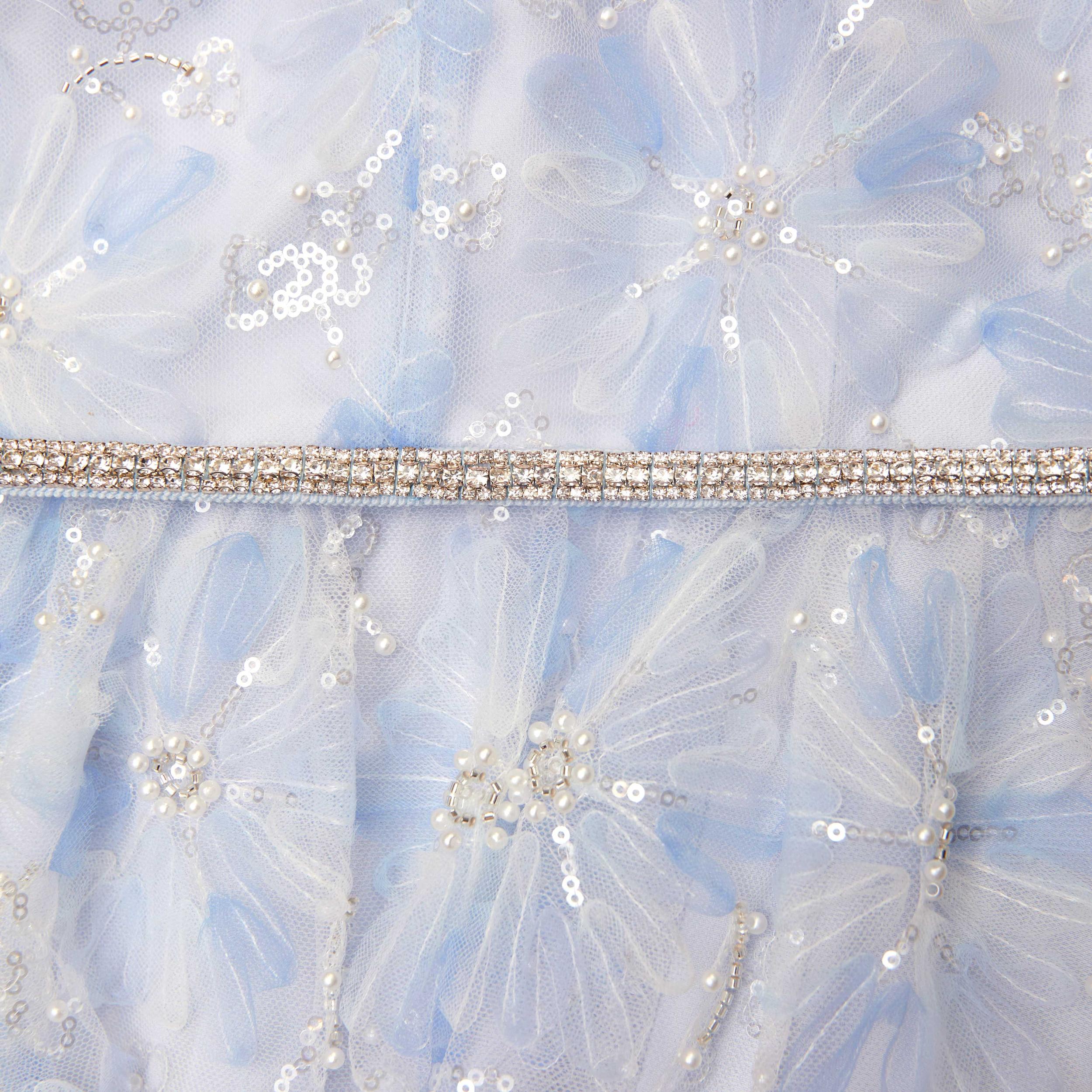 Blue Beaded Sequin Lace Maxi Dress Product Image