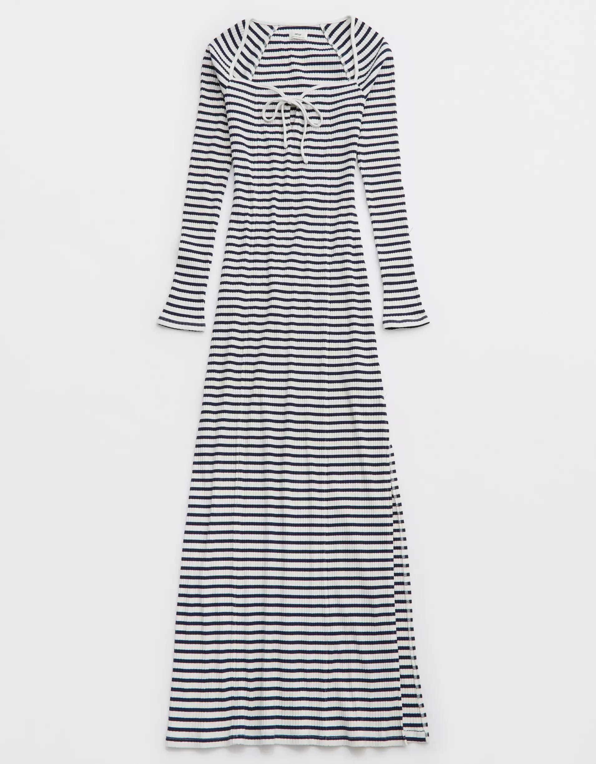 Aerie Long Sleeve Knit Tie Front Maxi Dress Product Image