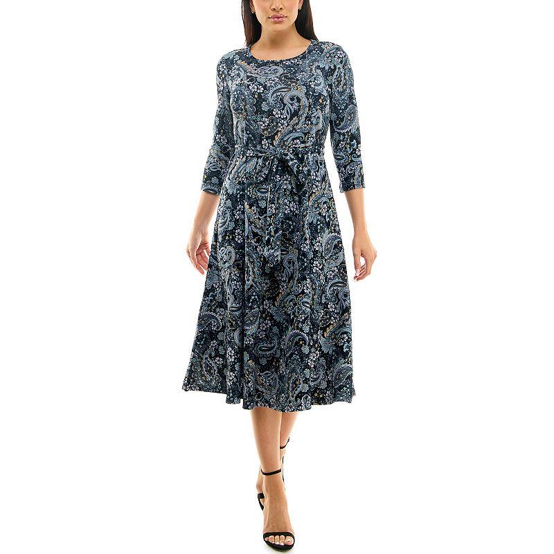 Women's Nina Leonard Sylvia Print Midi Dress, Size: Small, Blue Artic Team Product Image