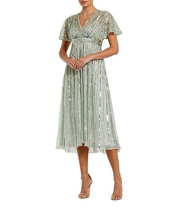 Mac Duggal Flutter Sleeve Embellished Chiffon A-Line Midi Dress Product Image