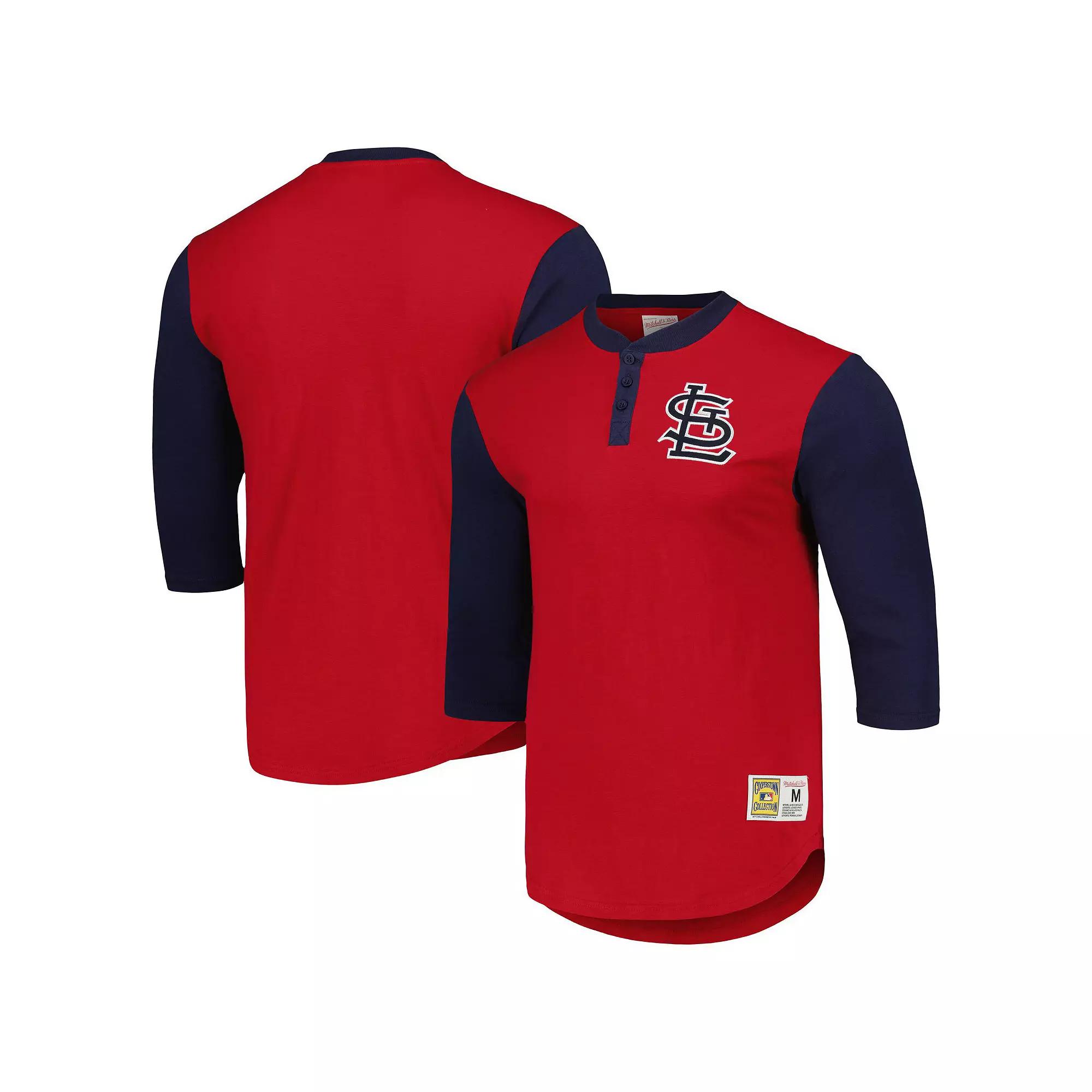 Men's Mitchell & Ness Red St. Louis Cardinals Cooperstown Collection Legendary Slub Henley 3/4-Sleeve T-Shirt,  Product Image