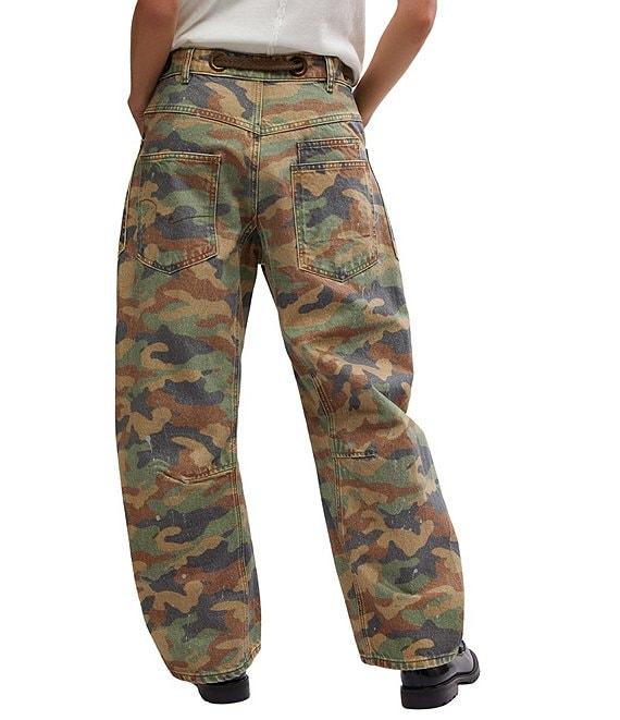 Free People We The Free Moxie Denim Camo Print Low Rise Slouchy Barrel Jeans Product Image