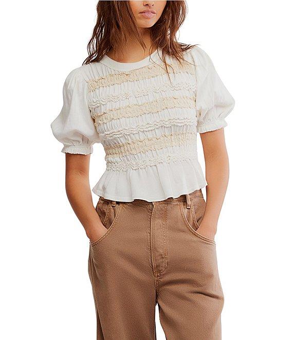 Free People Maxey Crew Neck Short Sleeve Smocked Top Product Image