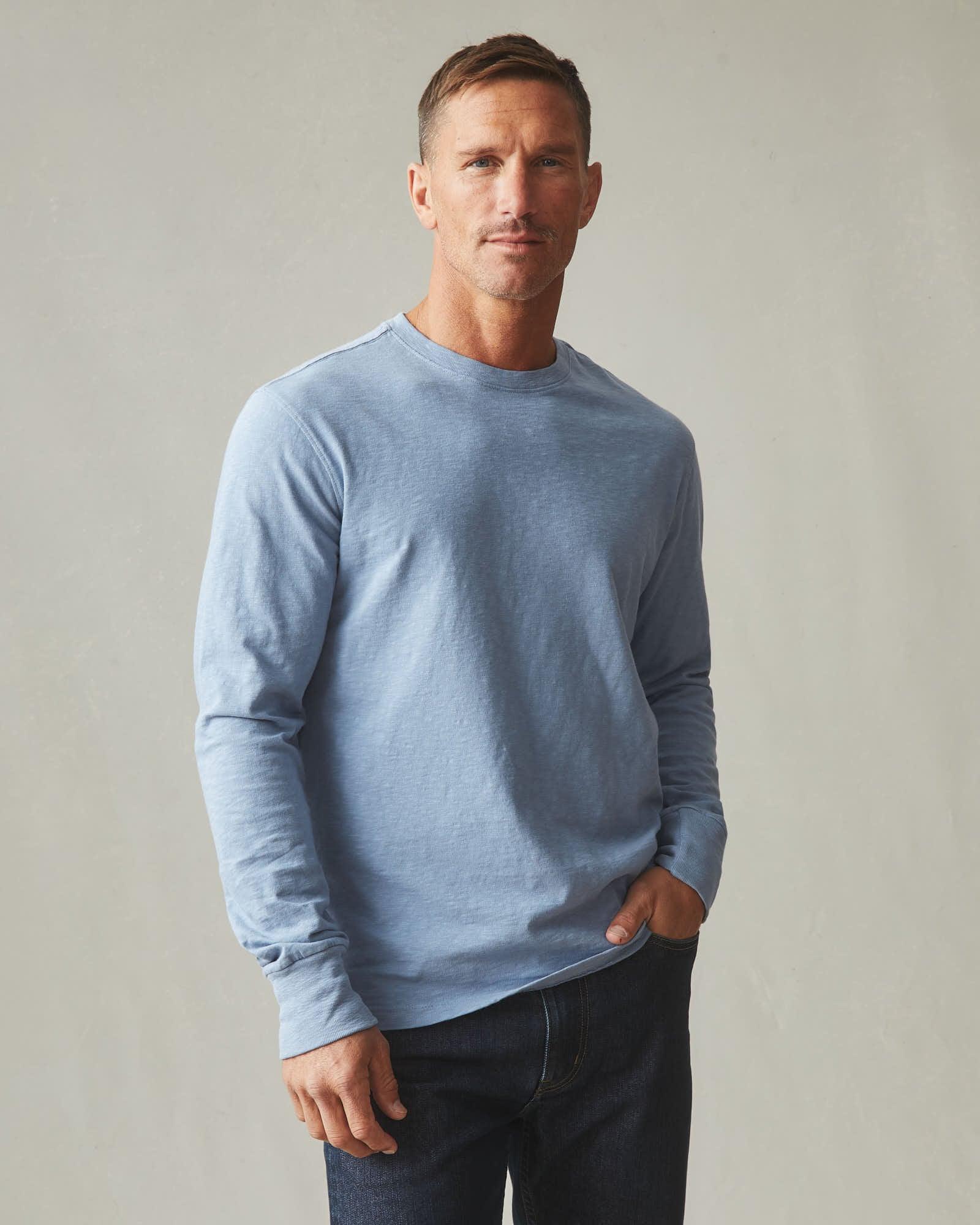 Men's Premium Slub Crew Long Sleeve Tee - Beach Horizon Male Product Image