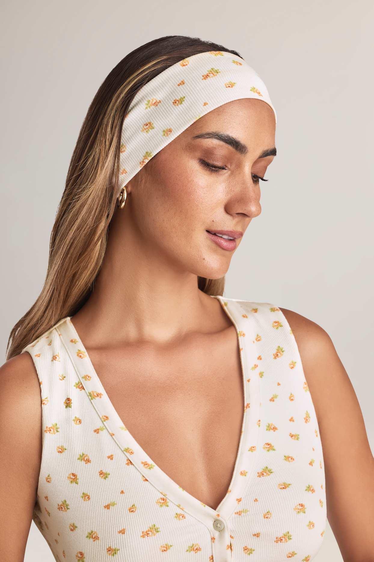 Modal Ribbed Headband in Floral Print Female Product Image