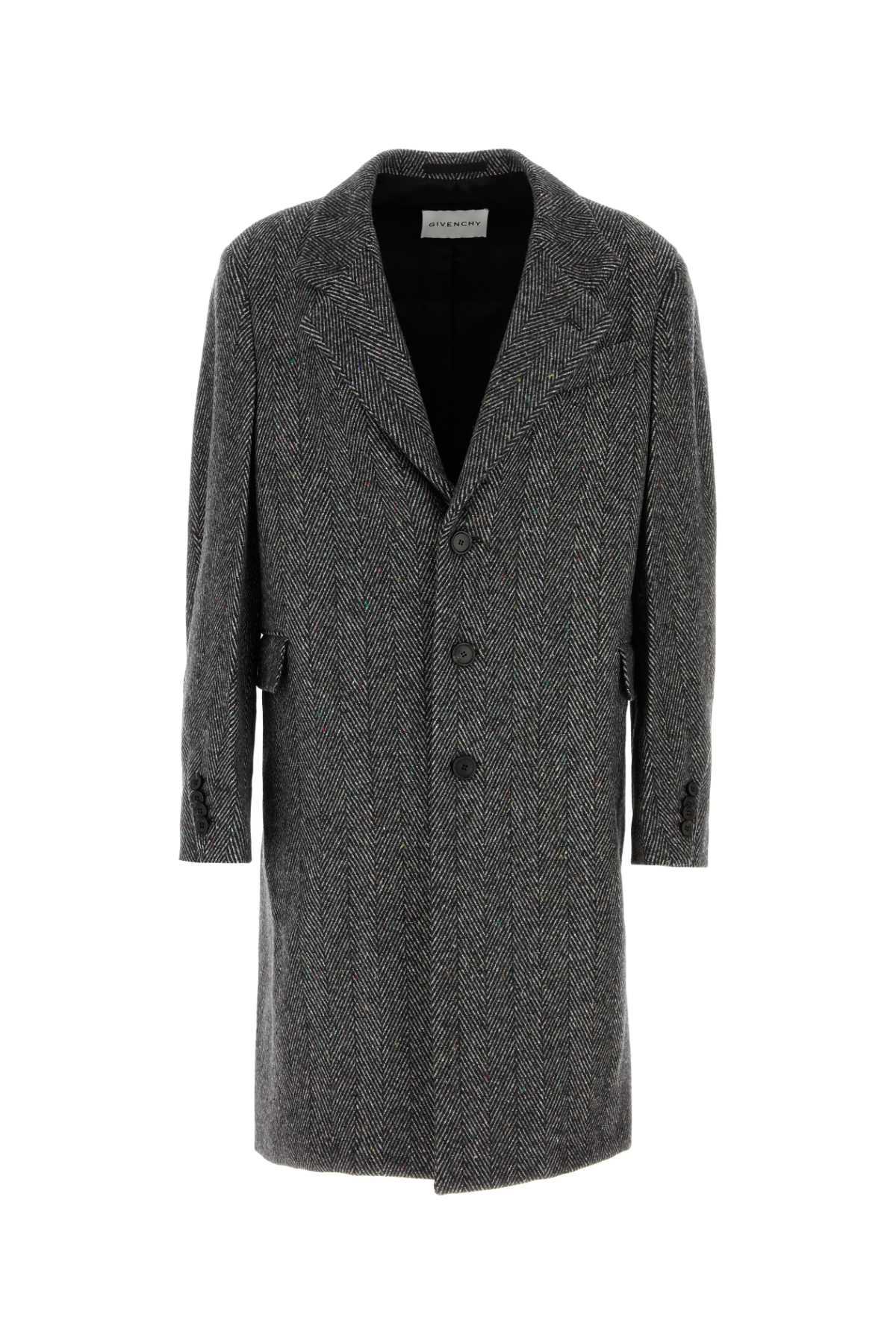 GIVENCHY Men Wool Blend Coat With Herringbone Motif In Multi Product Image