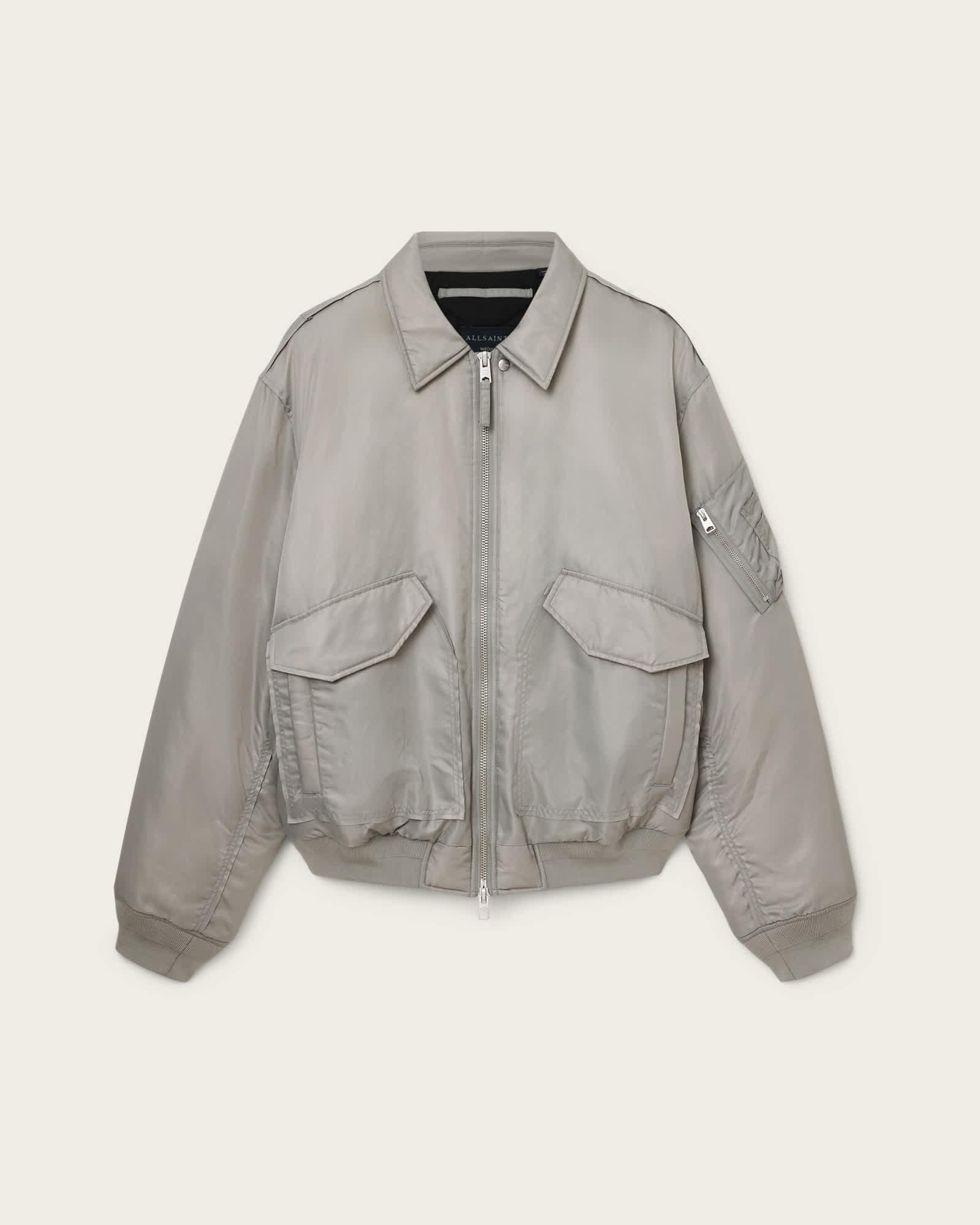 Camber Oversized Bomber Jacket Warm Grey | ALLSAINTS US Product Image