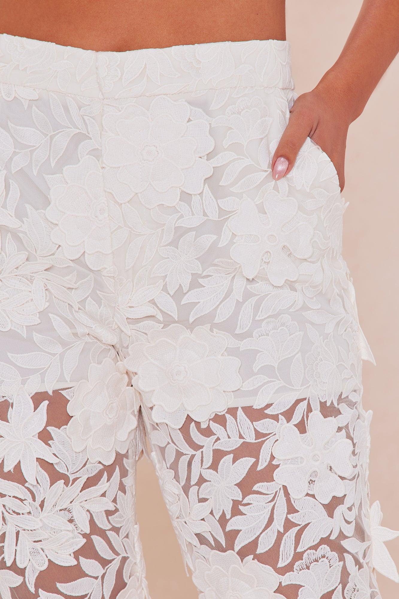 Catalina Embroidered Pant - Cream Female Product Image