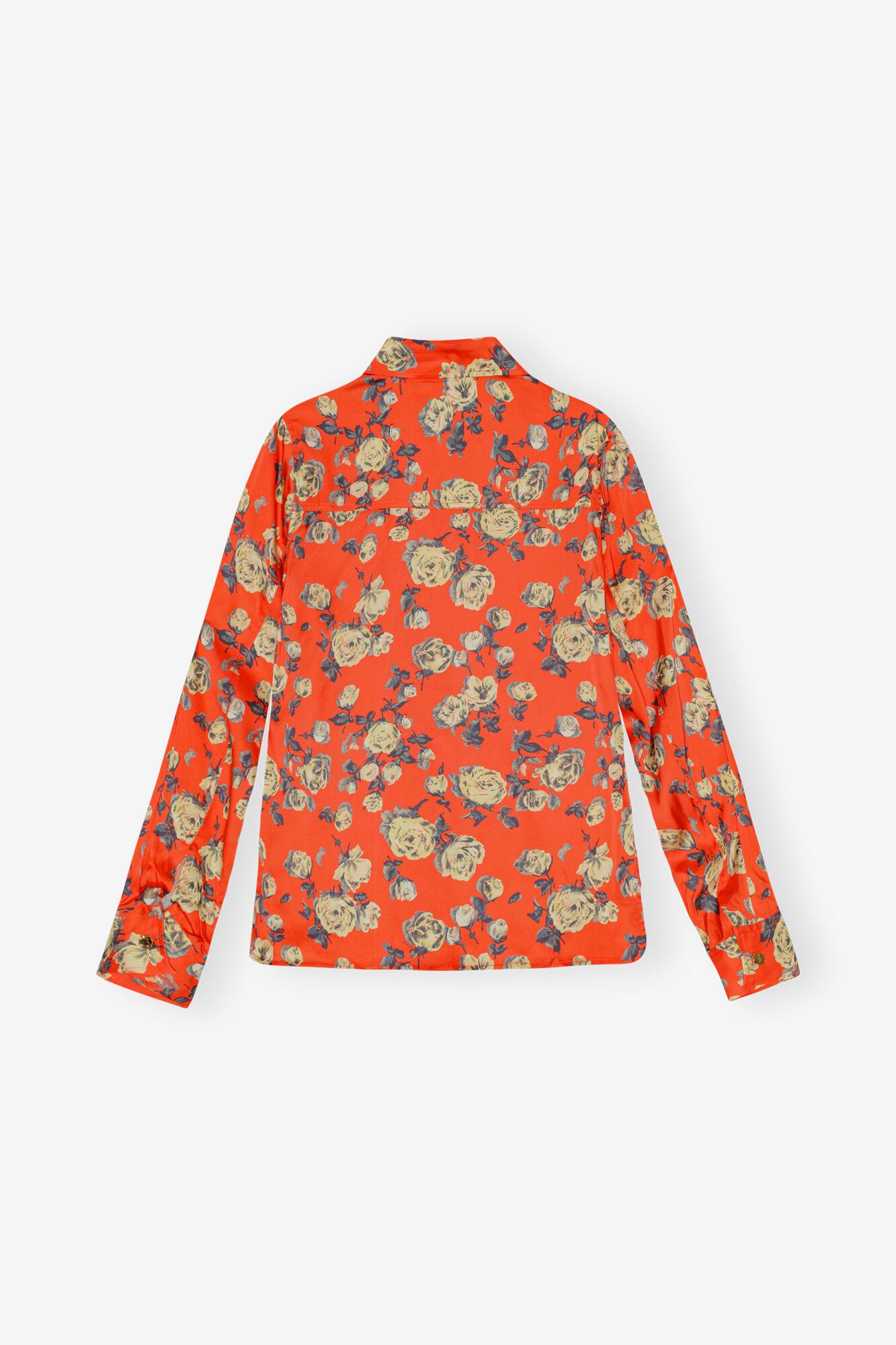 Orange Floral Printed Satin Shirt Product Image