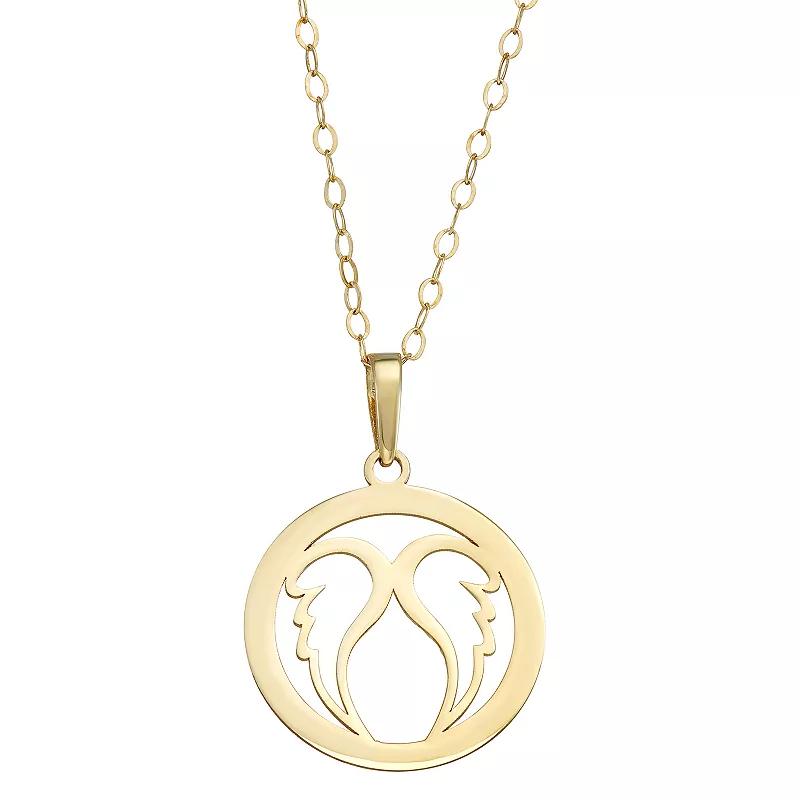 10k Gold Angel Wings Disc Pendant Necklace, Women's, Size: 18" Product Image