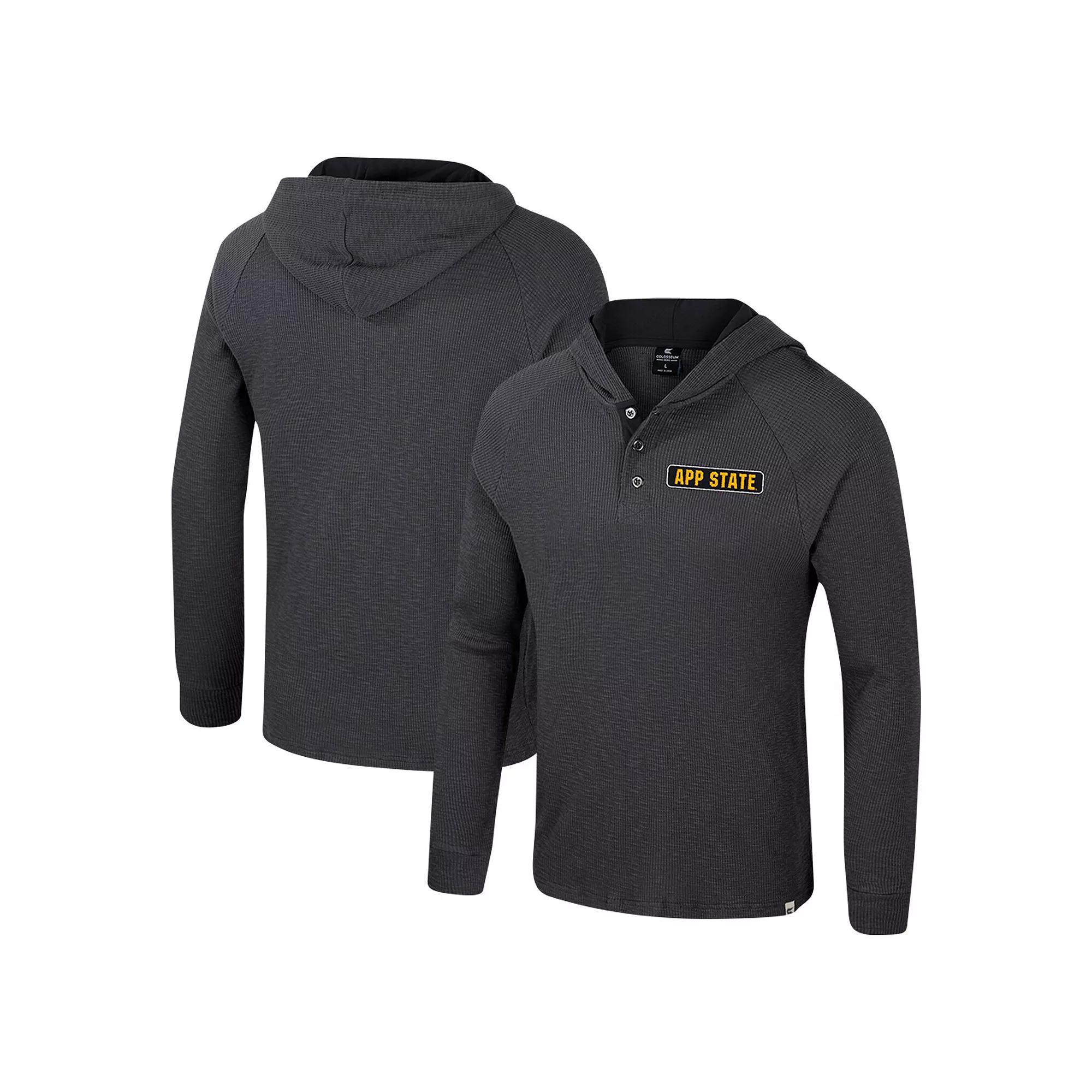Men's Colosseum Charcoal Appalachian State Mountaineers Dujour Ralgan Long Sleeve Henley Hoodie T-Shirt,  Product Image