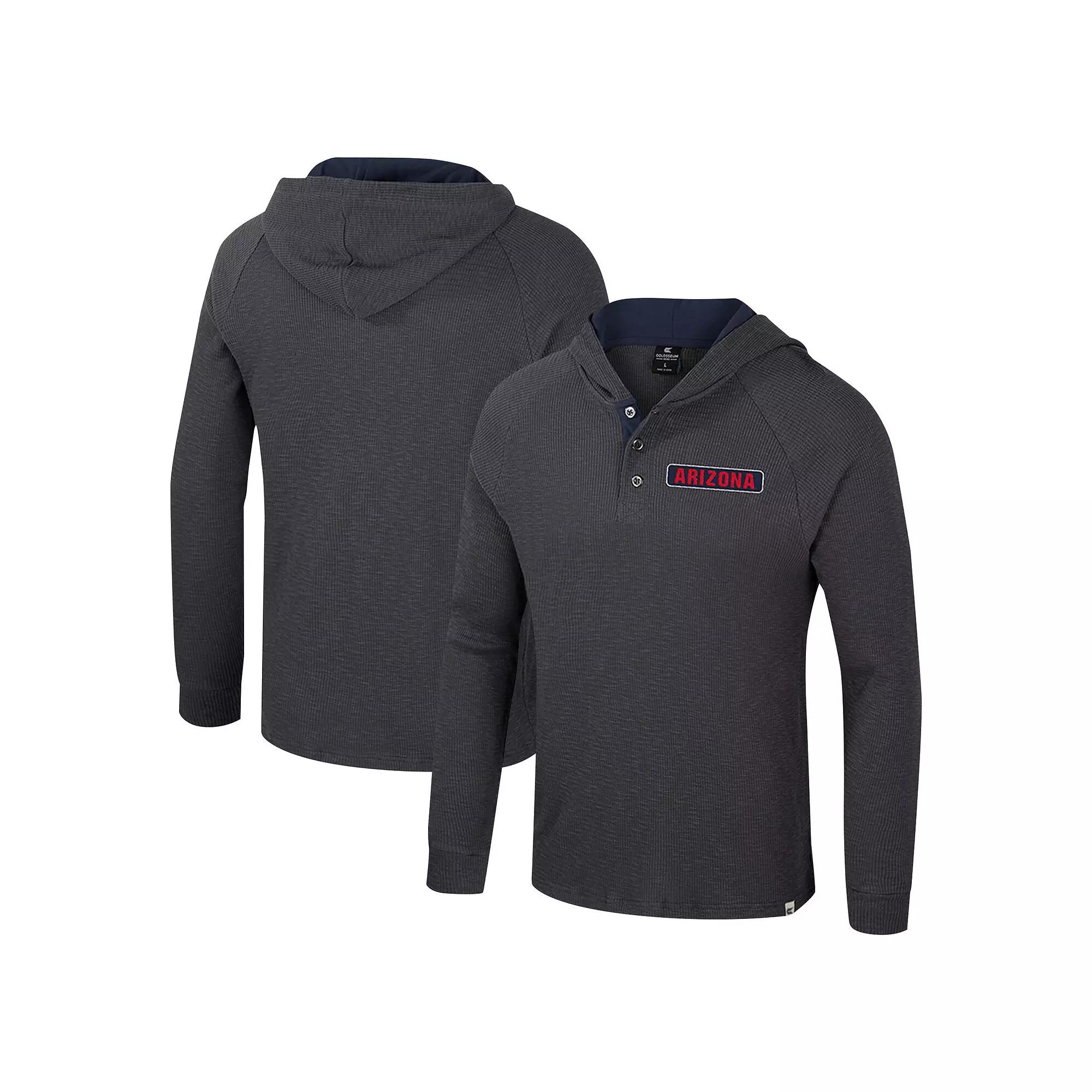 Men's Colosseum Charcoal Arizona Wildcats Dujour Ralgan Long Sleeve Henley Hoodie T-Shirt,  Product Image