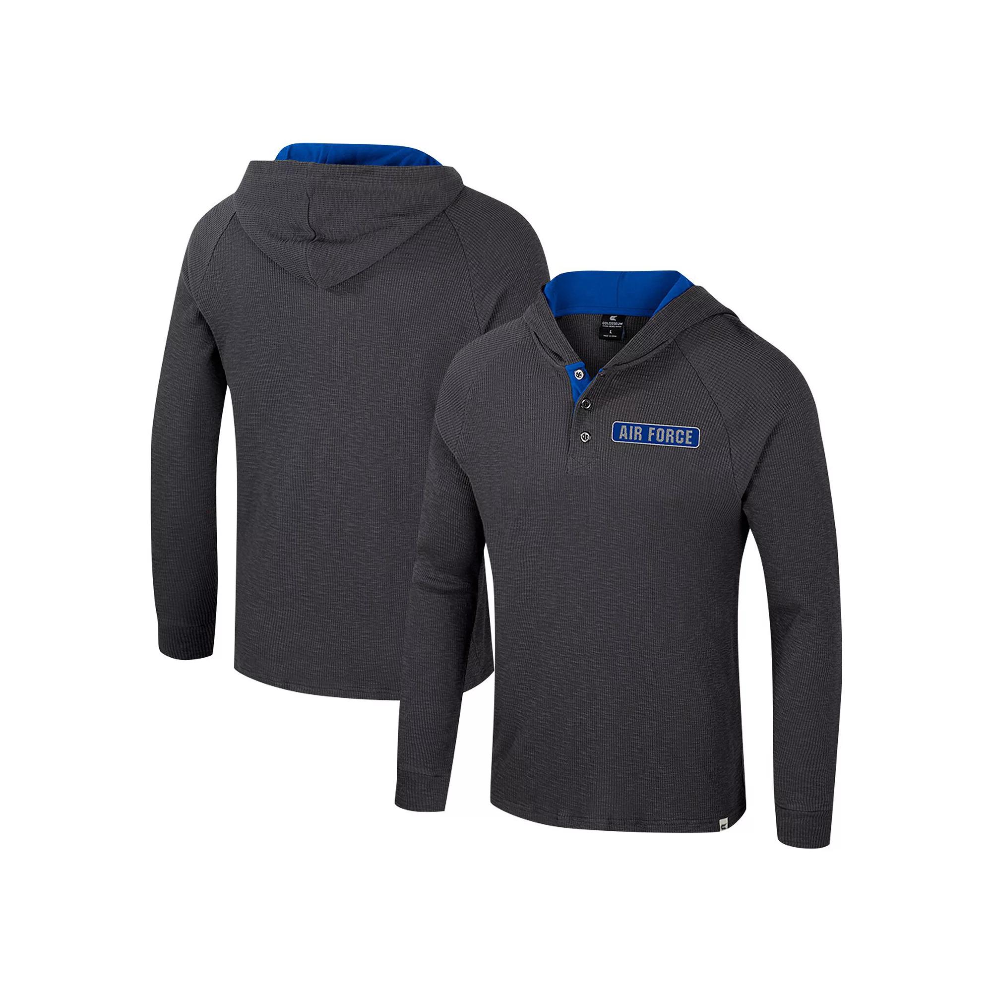 Men's Colosseum  Charcoal Nebraska Huskers Dujour Ralgan Long Sleeve Henley Hoodie T-Shirt, Size: Large Product Image