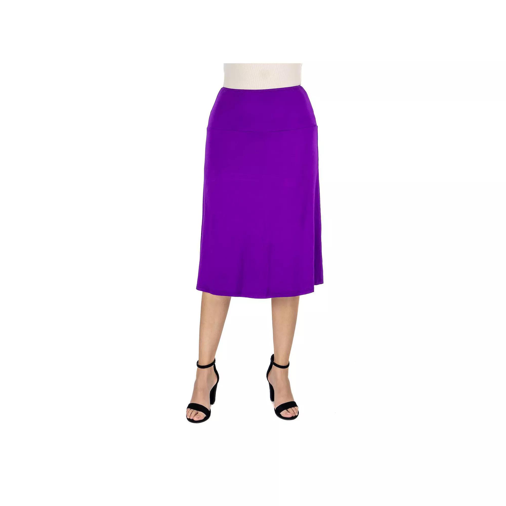 Women's 24Seven Comfort Apparel Solid A-Line Midi Skirt, Size: Medium, Purple Product Image