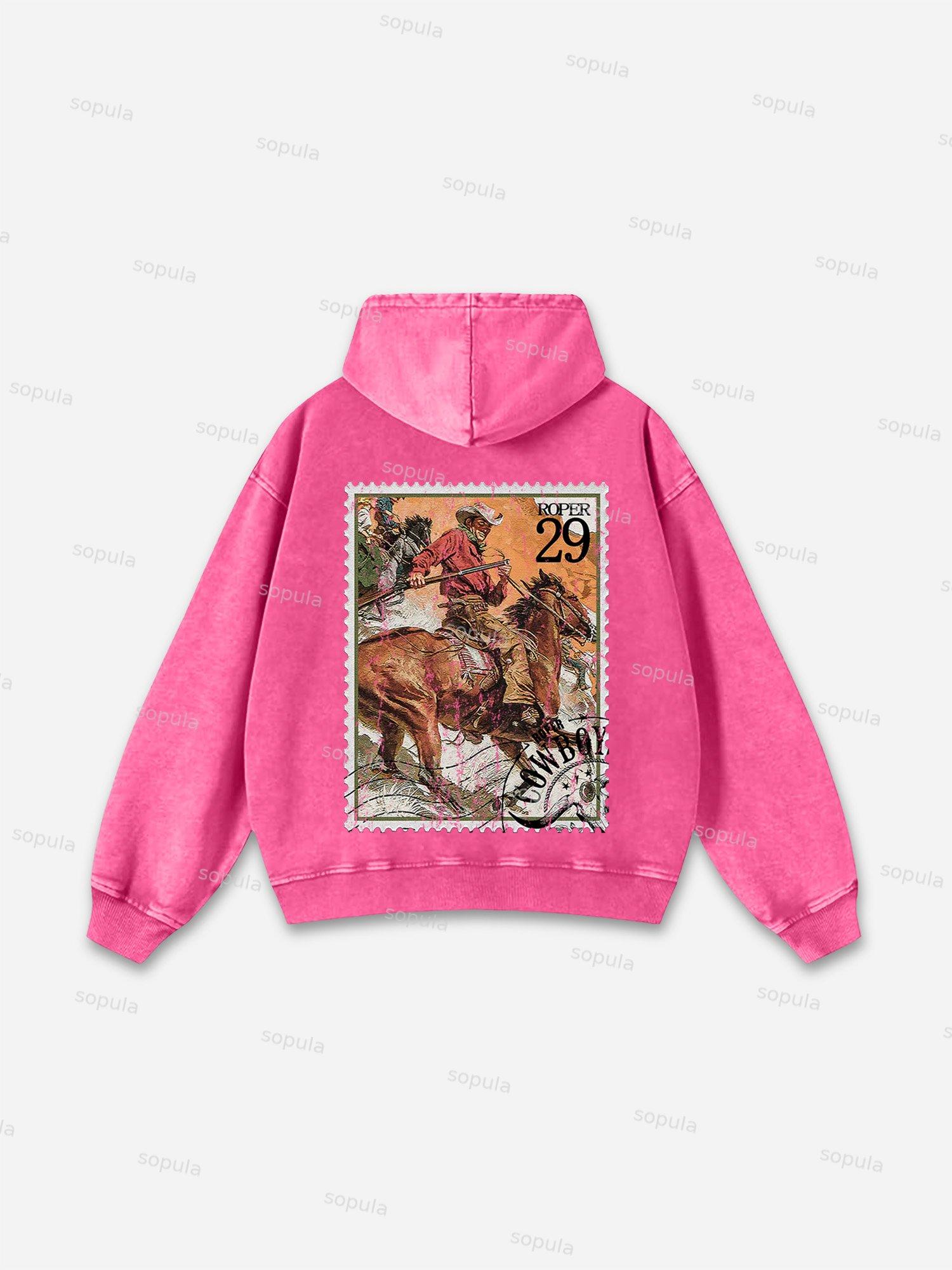 Vintage Cowboy Postage Stamp Graphic Washed Hoodie Product Image