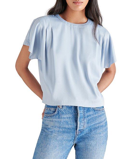Steve Madden Noah Stretch Satin Crew Neck Short Sleeve Top Product Image