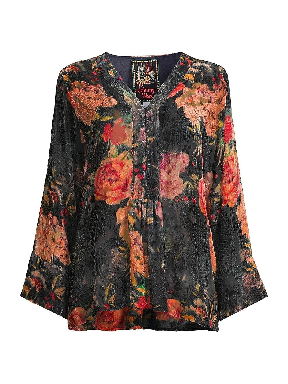 Womens Botina Floral Burnout V-Neck Blouse Product Image