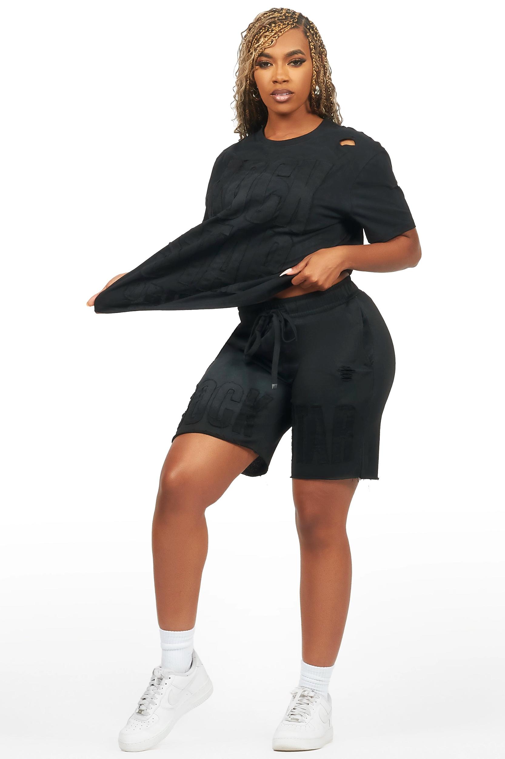 Shantrice Black T-Shirt Short Set Female Product Image