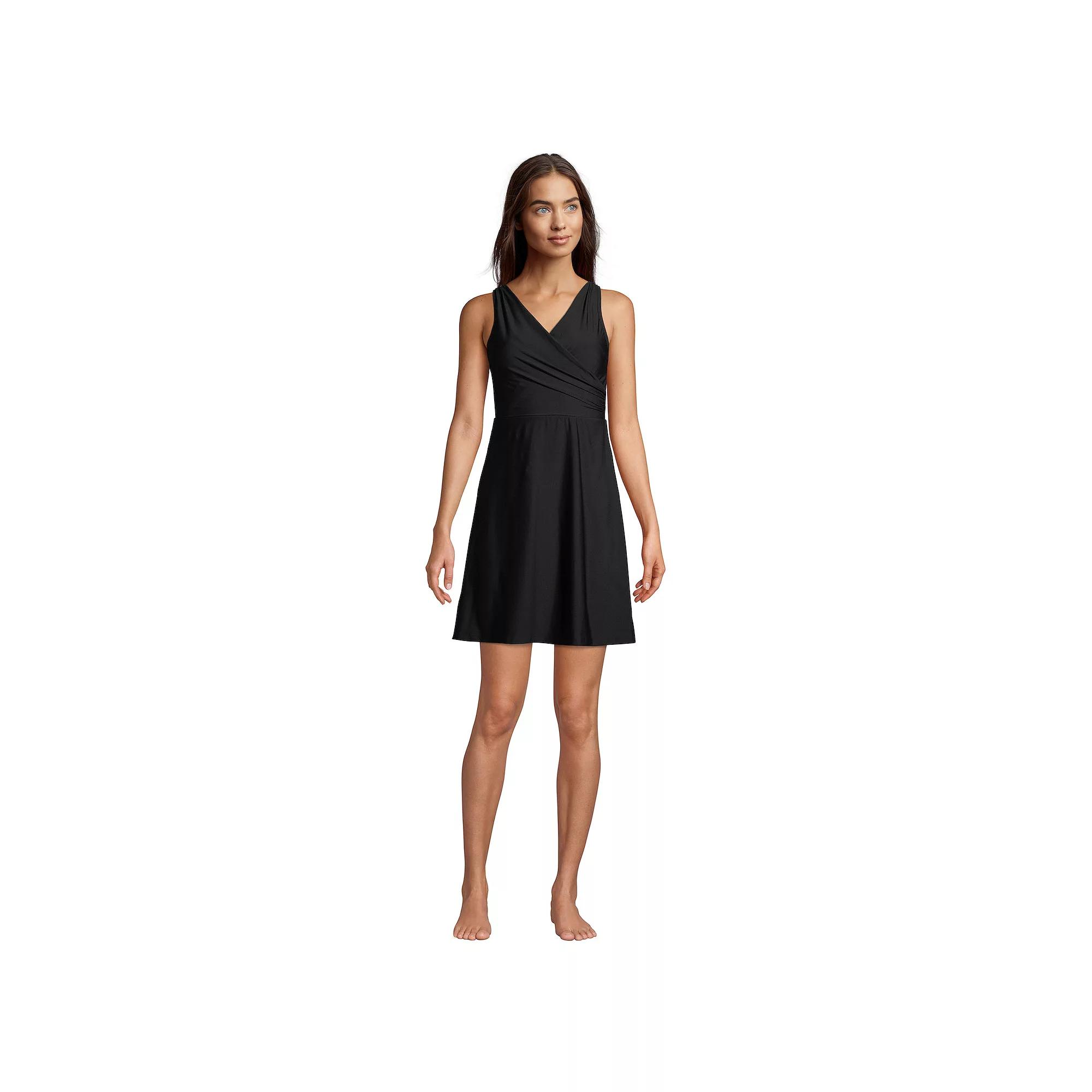 Women's Lands' End D-Cup UPF 50 Tummy Control Surplice One-Piece Swim Dress,  Product Image