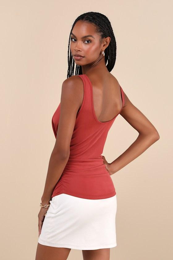 Admired Style Rusty Rose Ruched Cowl Neck Tank Top Product Image