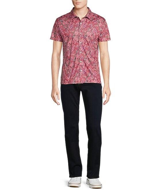 Cremieux Premium Denim Pink Boho Floral Print Short Sleeve Coat Front Knit Shirt Product Image