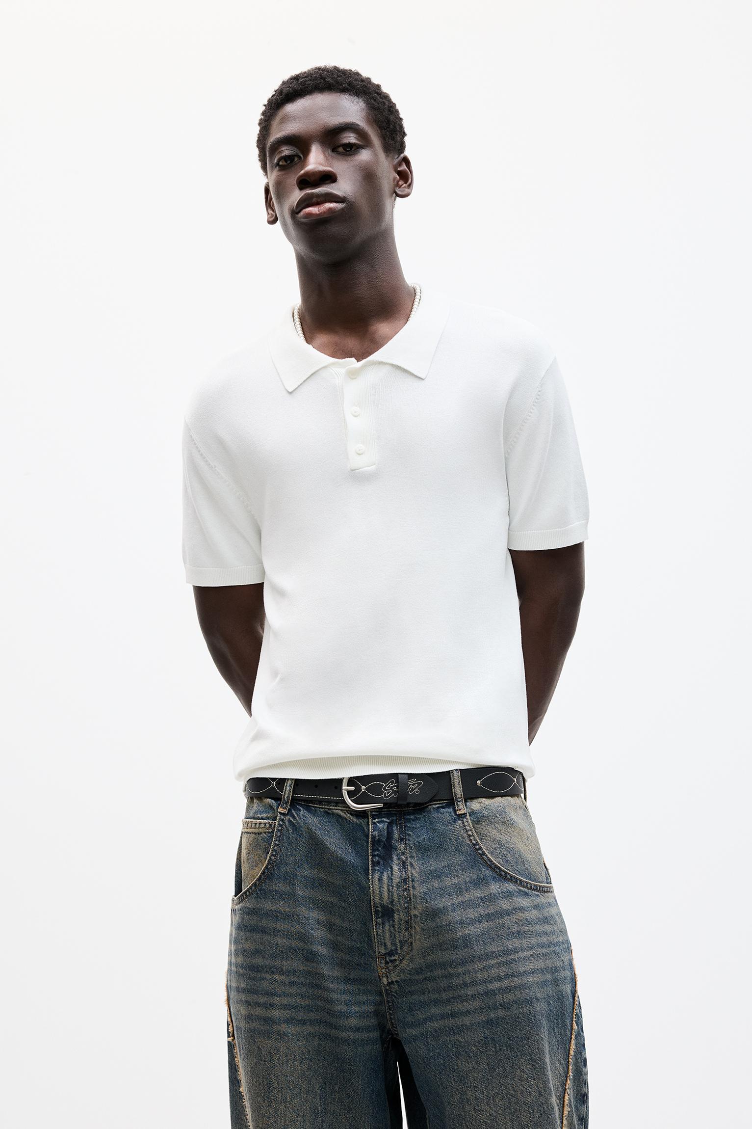 Short sleeve knit polo shirt Product Image