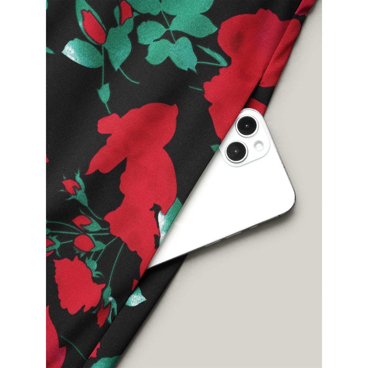 Plus Size Mix Print Sheer Lace Sleeve Maxi Dress Black Women Elegant Woven ribbon&lace trim Heart neckline Short sleeve Curvy BloomChic 28/5X Product Image