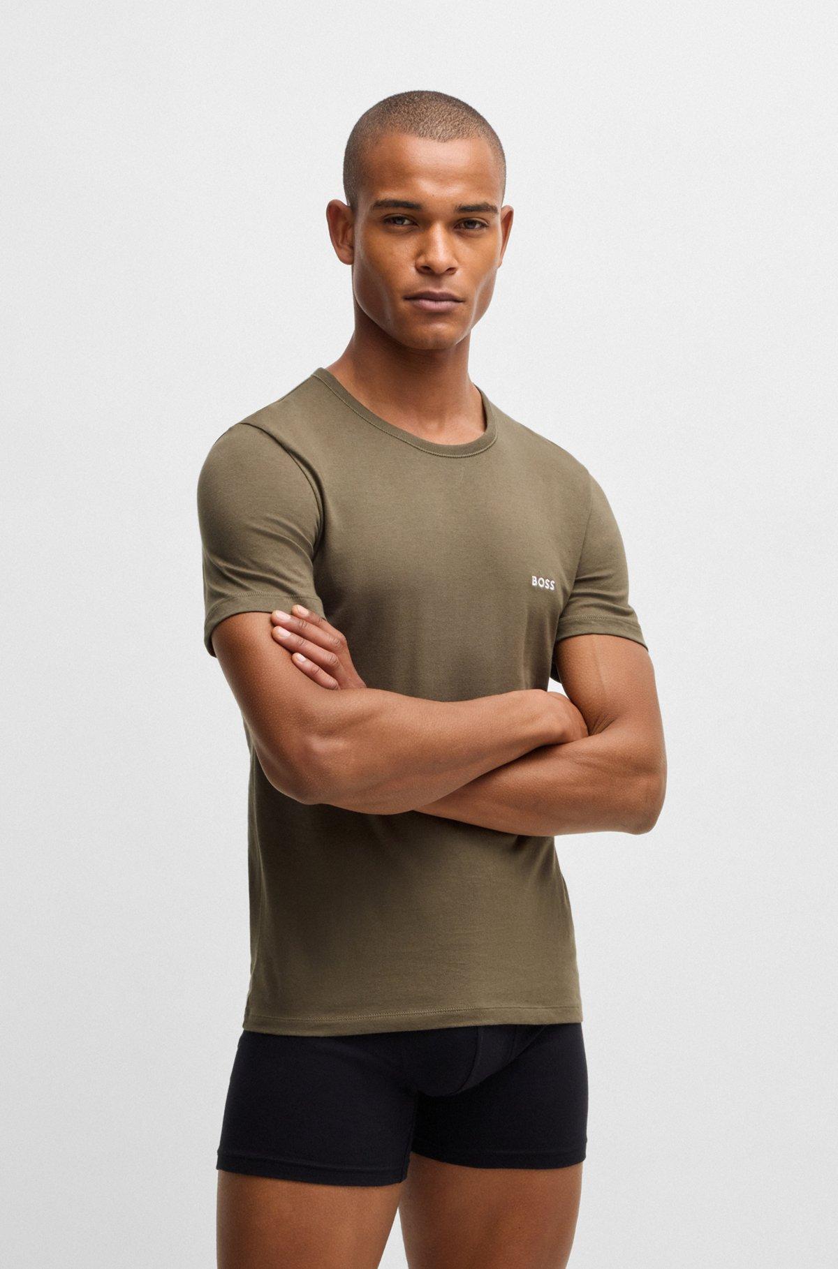 BOSS - Three-pack of cotton underwear T-shirts with logo embroidery - Patterned Product Image
