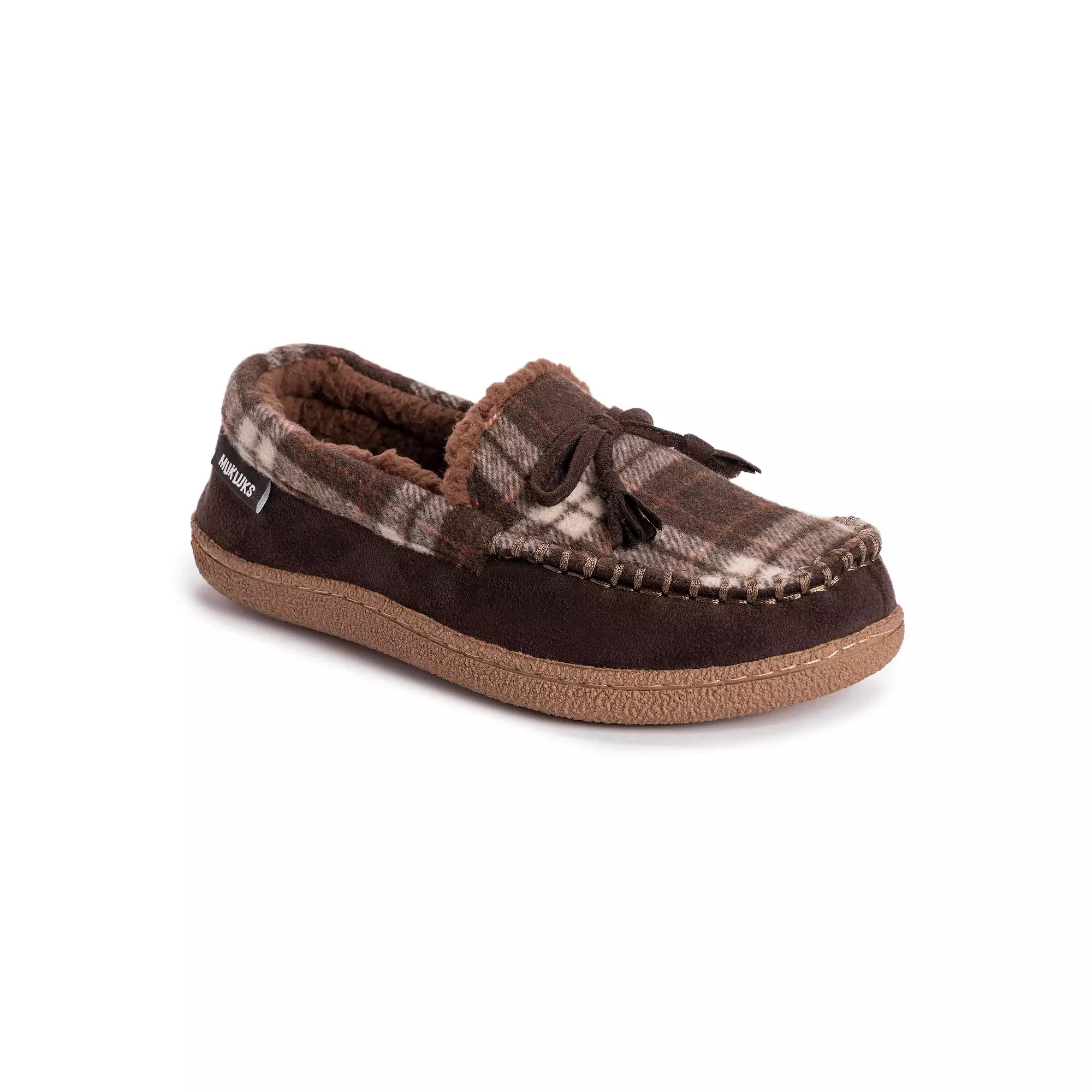 MUK LUKS Tanver Plaid Men's Moccasin Slippers,  Product Image