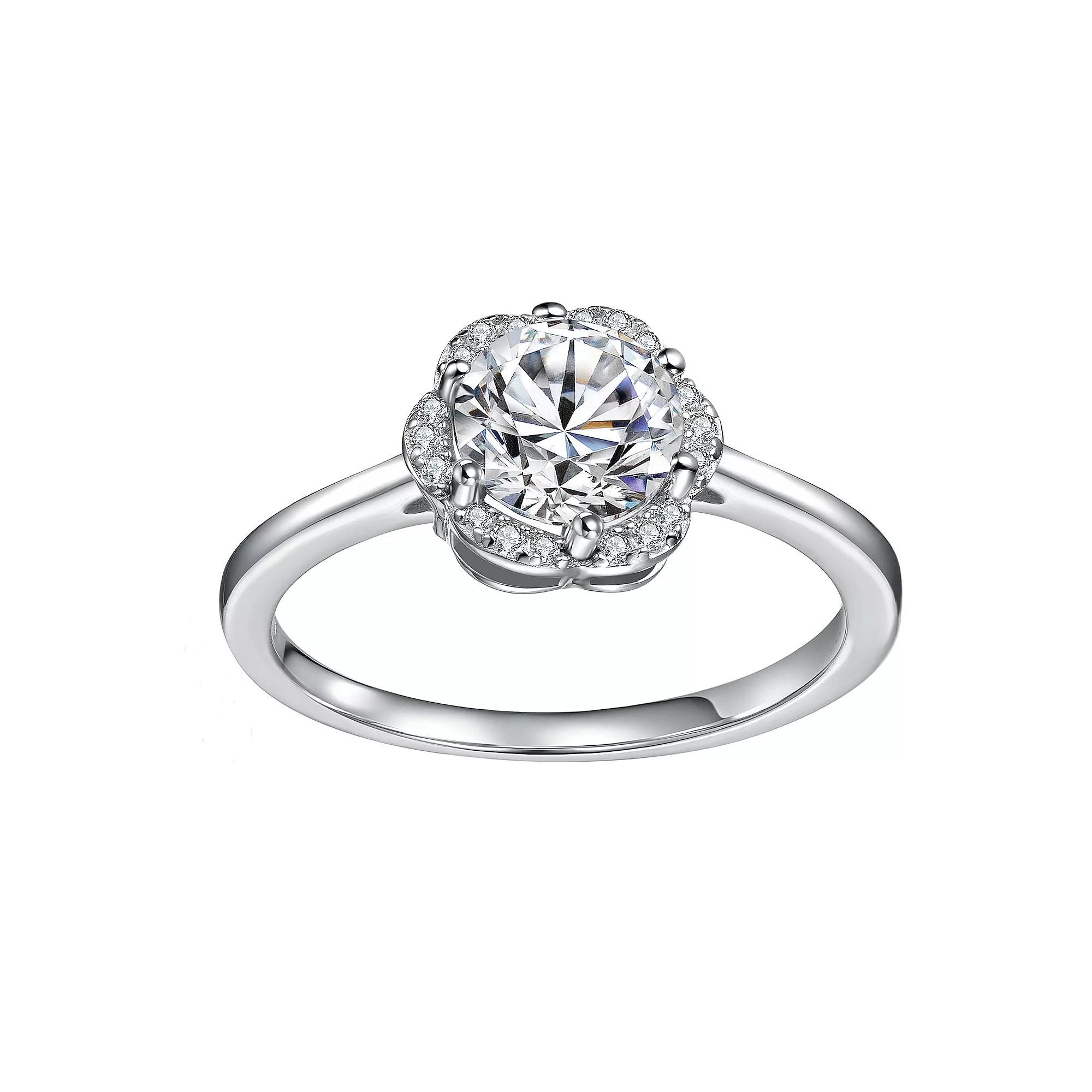 Stella Valentino Sterling Silver Round Lab-Created Moissanite Flower Cluster Engagement Ring, Womens Product Image