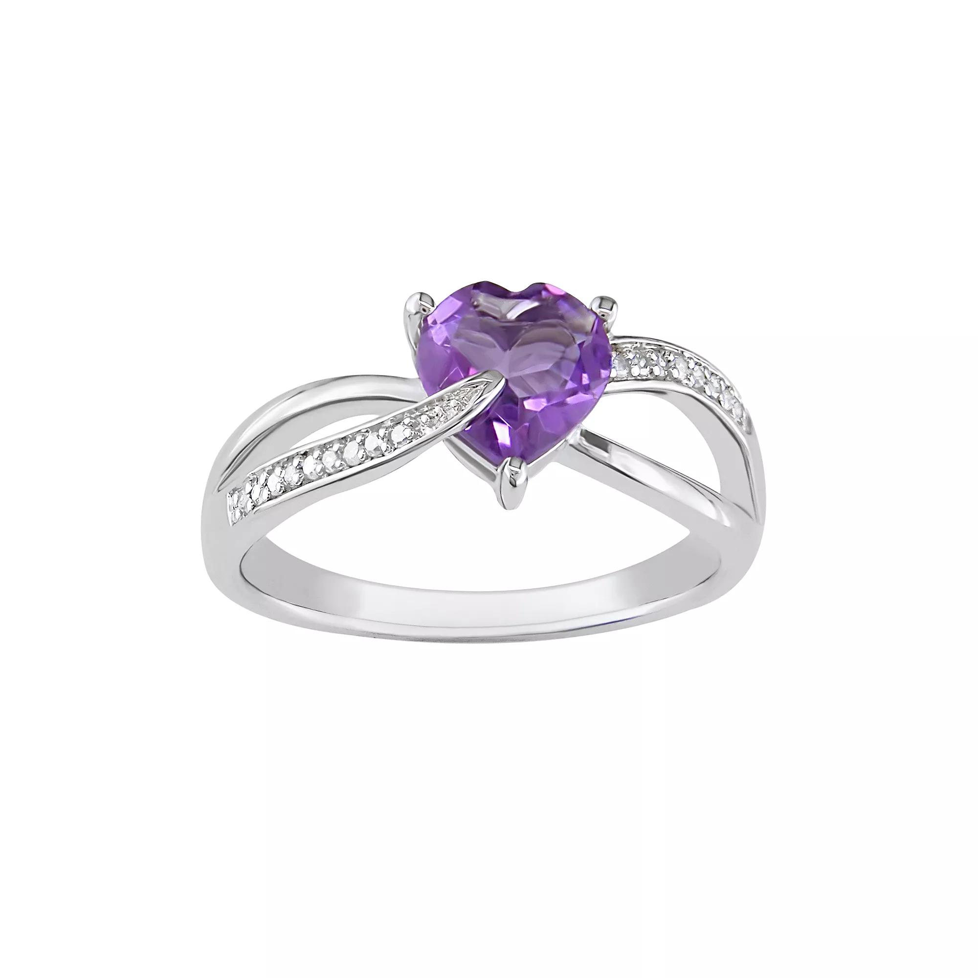 Stella Grace Sterling Silver Amethyst and Diamond Accent Crisscross Heart Ring, Women's, Size: 7, Purple Product Image