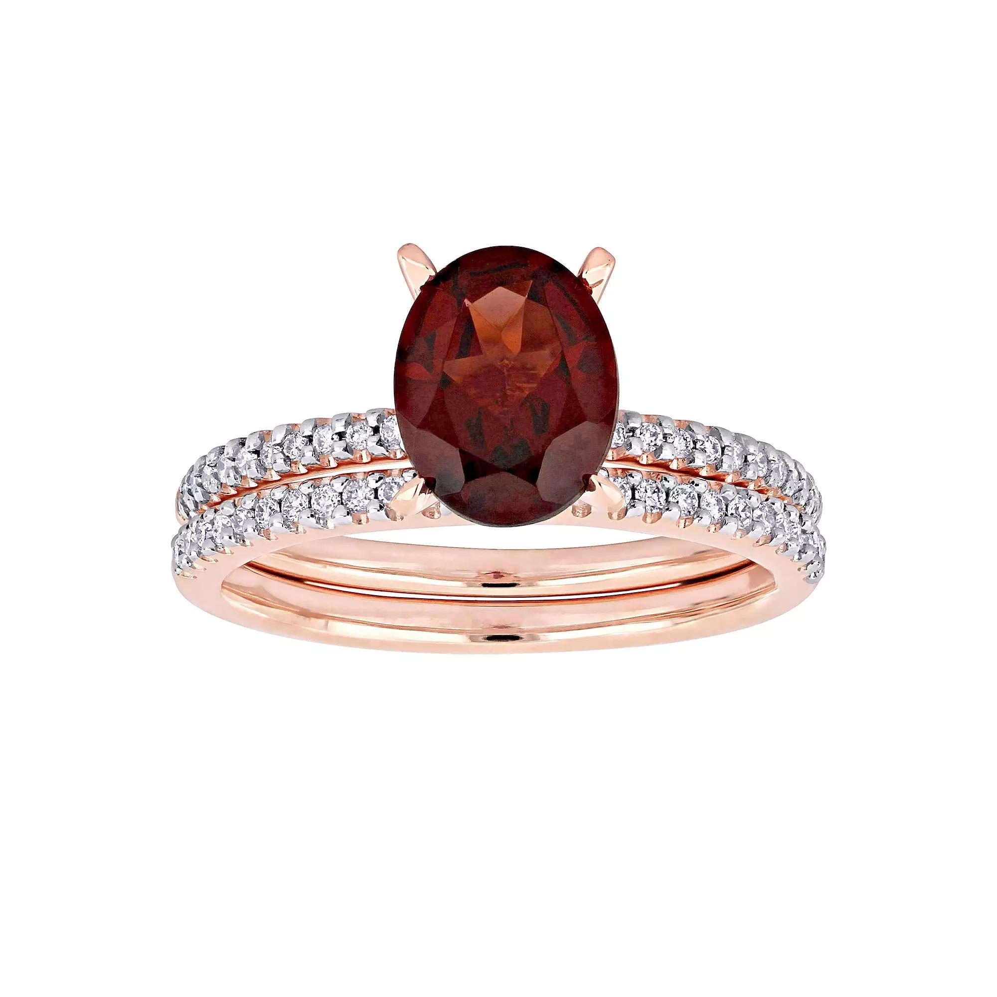 Stella Grace 14k Rose Gold Oval Garnet & 1/4 Carat T.W. Diamond Engagement Ring Set, Women's, Size: 7, 14k Rsgold Product Image