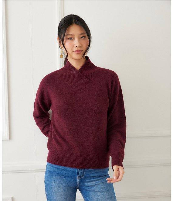 Karen Kane Crossover V-Neck Shawl Collar Long Sleeve Soft Knit Pullover Product Image