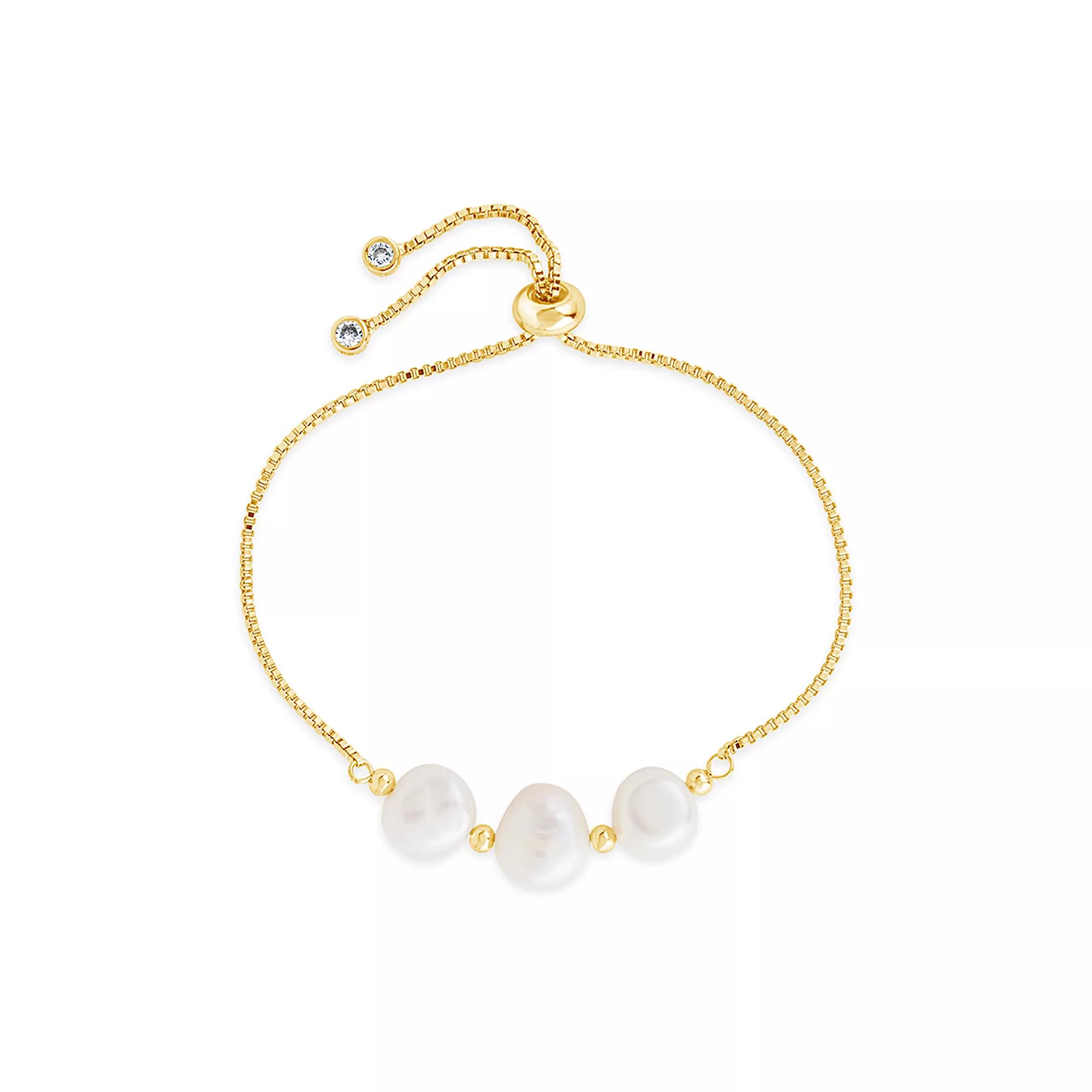 MC Collective Dyed Simulated Pearl Slider Bracelet, Women's, Size: 8", Gold Tone Product Image