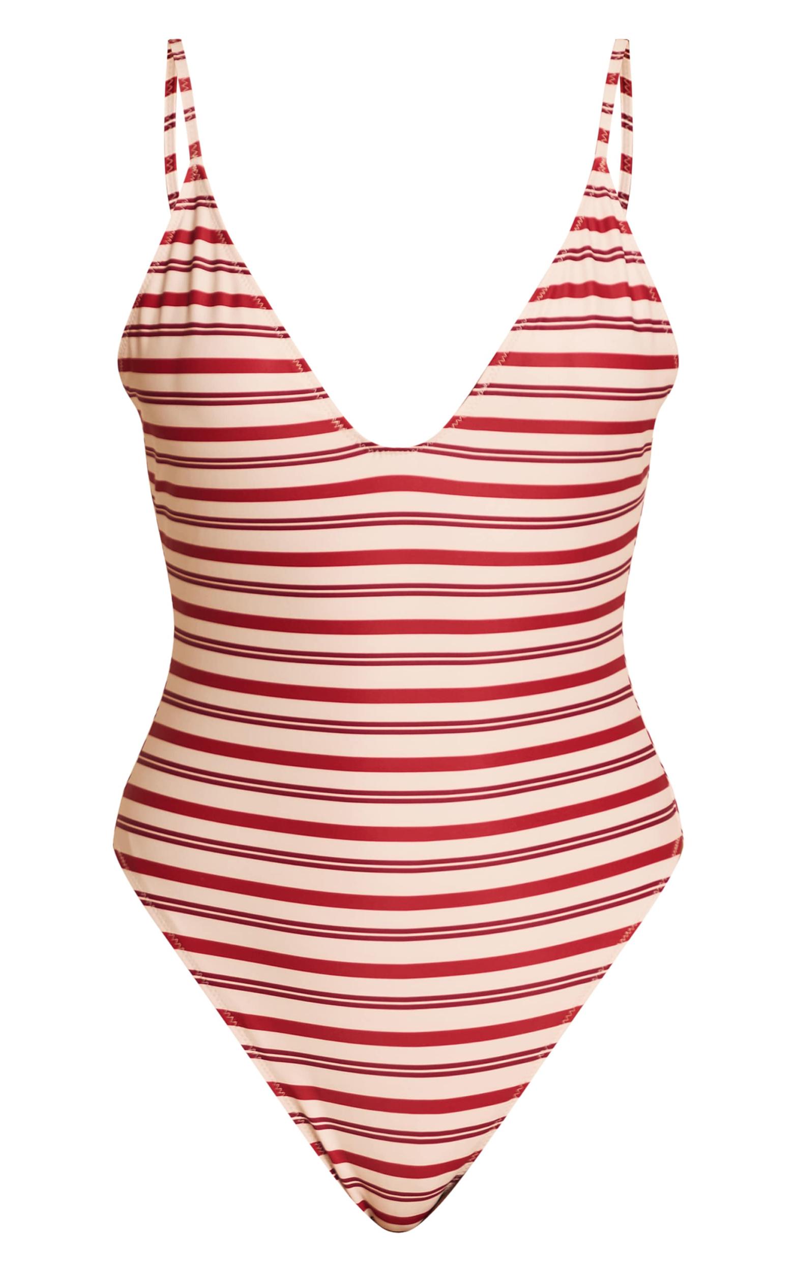 Red Stripe Print Scoop Swimsuit Product Image