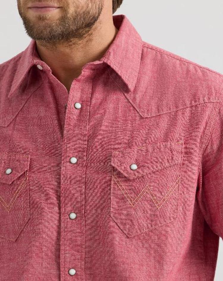 SALE Wrangler® Men's L/S Chambray Red Snap Workshirt Product Image