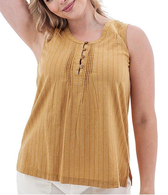 Aventura Breeze Striped Crew Neckline Sleeveless Button Front Tank Product Image